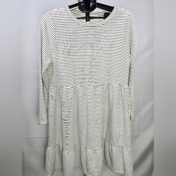 Loft Quiet Luxury Striped Tiered Midi Coastal Chic Swing Dress, Large - Picture 2 of 5